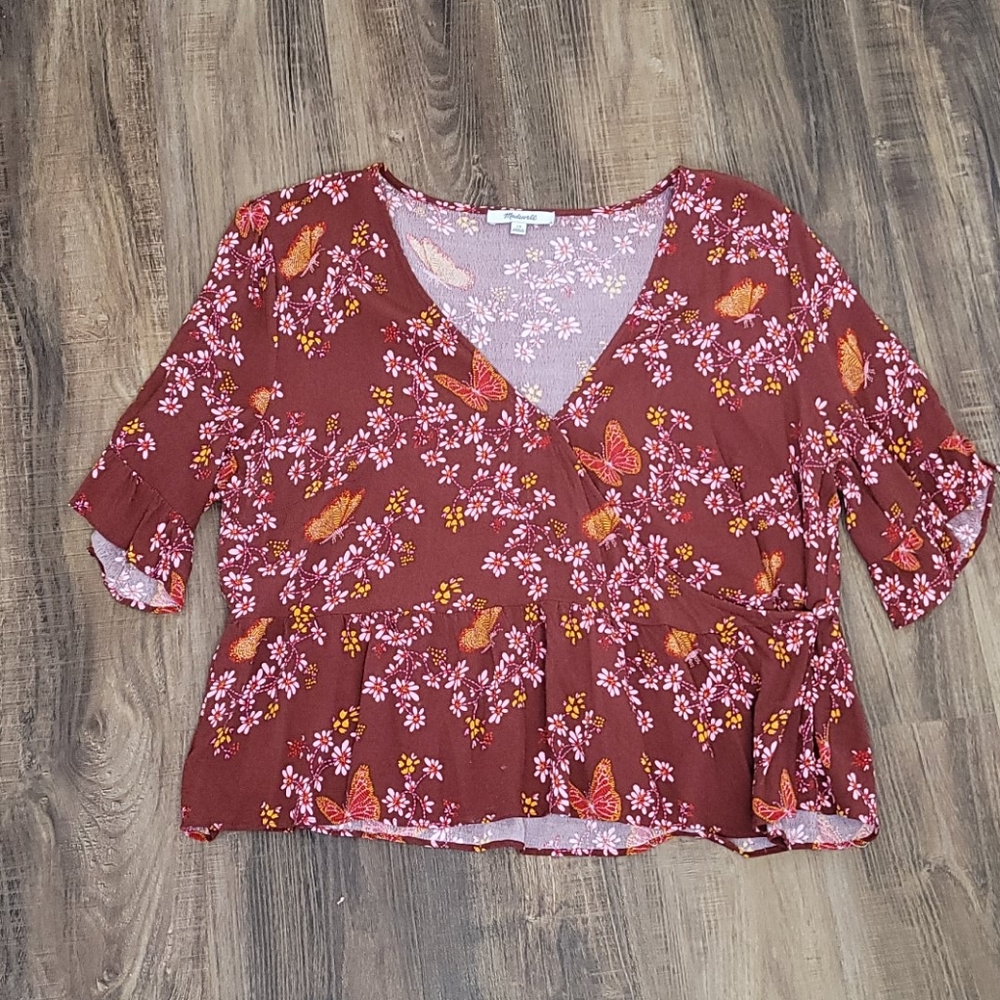 EUC Madewell Tie-Sleeve Wrap Top - Picture 6 of 12